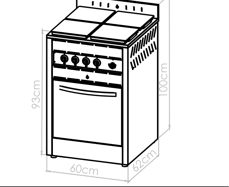 Diagrama técnico de Cocina eléctrica 4 hornallas indust